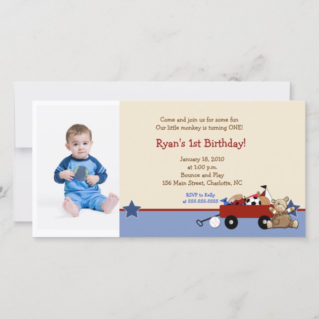 Teddy Bear Red Wagon 8x4 Birthday Photo Card (Front)