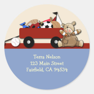 Teddy Bear Red Wagon Address Label Sticker