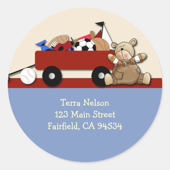 Teddy Bear Red Wagon Address Label Sticker (Front)