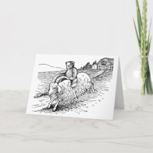 Teddy Bear Riding a Goat Card