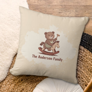 Teddy Bear riding a Rocking Horse Throw Pillow