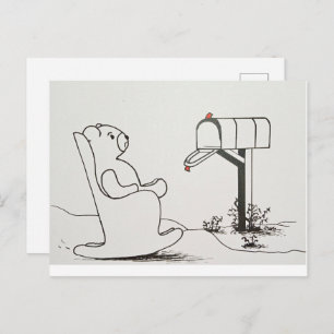 Teddy Bear Rocking and Waiting for Some Mail Postcard