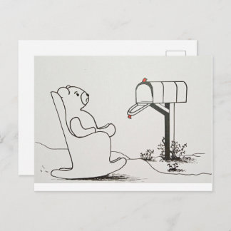 Teddy Bear Rocking and Waiting for Some Mail Postcard