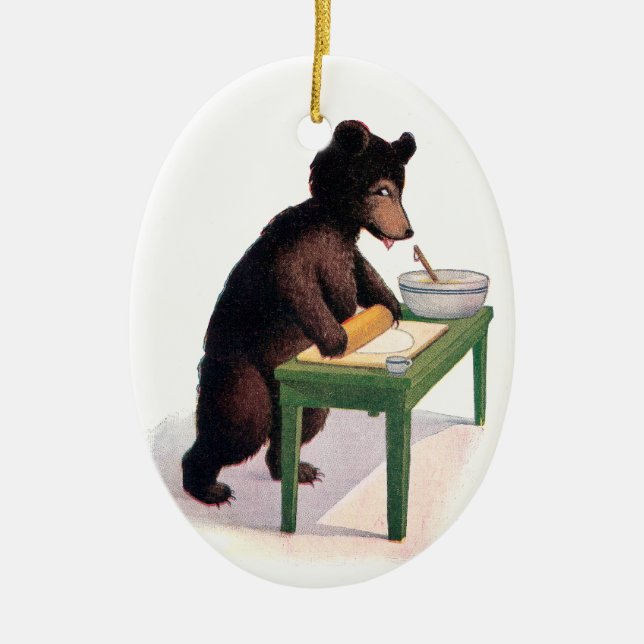 Teddy Bear Rolling Dough for Biscuits Ceramic Ornament (Front)