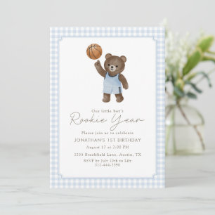 Teddy Bear Rookie Year 1st Birthday Basketball  Invitation