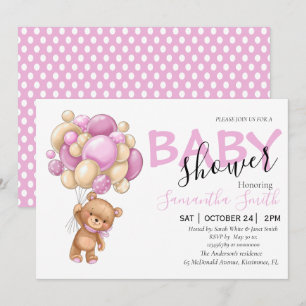 Teddy Bear rose Balloon Bébé Douche Invitations