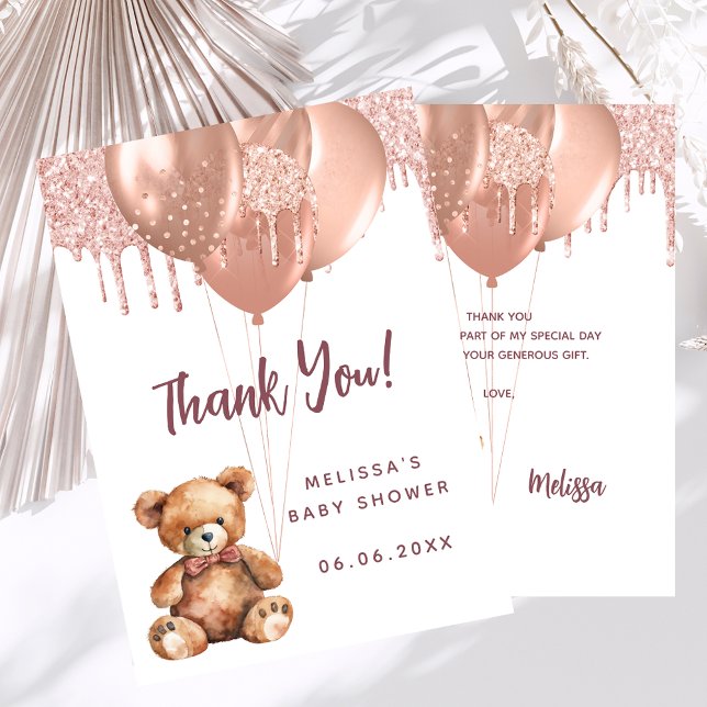 Teddy bear rose gold Baby Shower thank you card (Creator Uploaded)