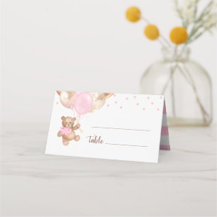 Teddy Bear Rose Gold Balloons Baby Shower Place Card