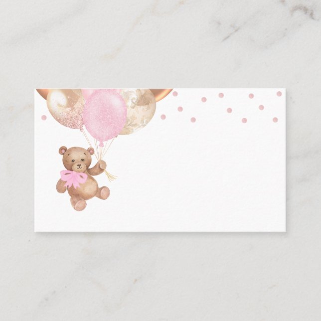 Teddy Bear Rose Gold Balloons Baby Shower  Place Card (Front)