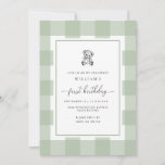 Teddy Bear Sage Gingham 1st Birthday Invitation<br><div class="desc">Celebrate your son's first birthday with this classic gingham boy baby shower invitation. The design features a timeless gingham design and a hand-drawn teddy bear. The script "first birthday" heading is an image that cannot be edited. The heading image can be resized to fit any invitation size. All of the...</div>