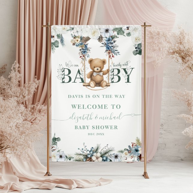 Teddy Bear Sage Green Welcome Baby Shower Banner (Creator Uploaded)