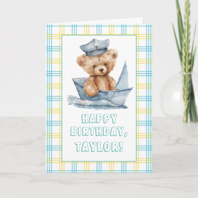 Teddy Bear Sailing #21 Happy Birthday Card (Front)