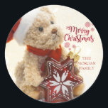 Teddy Bear,Santa Hat,Christmas Ornament Classic Round Sticker<br><div class="desc">Teddy bear with Santa hat and Christmas ornament. An elegant and sophisticated design.</div>