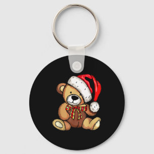 Teddy Bear Santa Hat Christmas Pajama Cute X-mas B Keychain