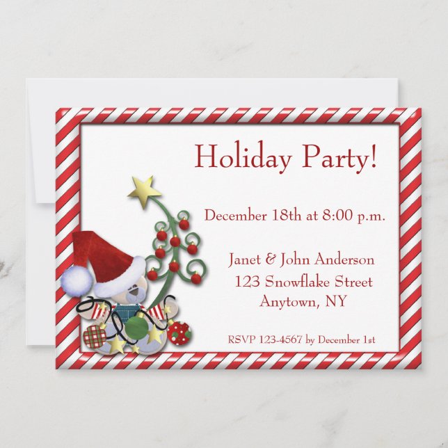 Teddy Bear Santa Holiday Invitation (Front)