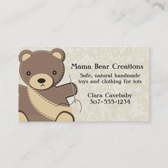 Teddy bear seamstress sewing handmade toys business card (Front)