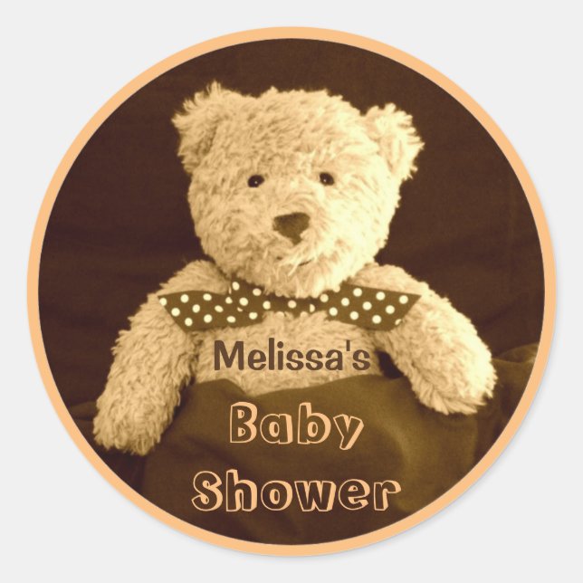Teddy Bear Sepia Tone Baby Shower Stickers (Front)