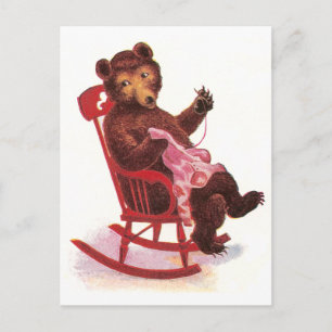 Teddy Bear Sewing Clothes Postcard