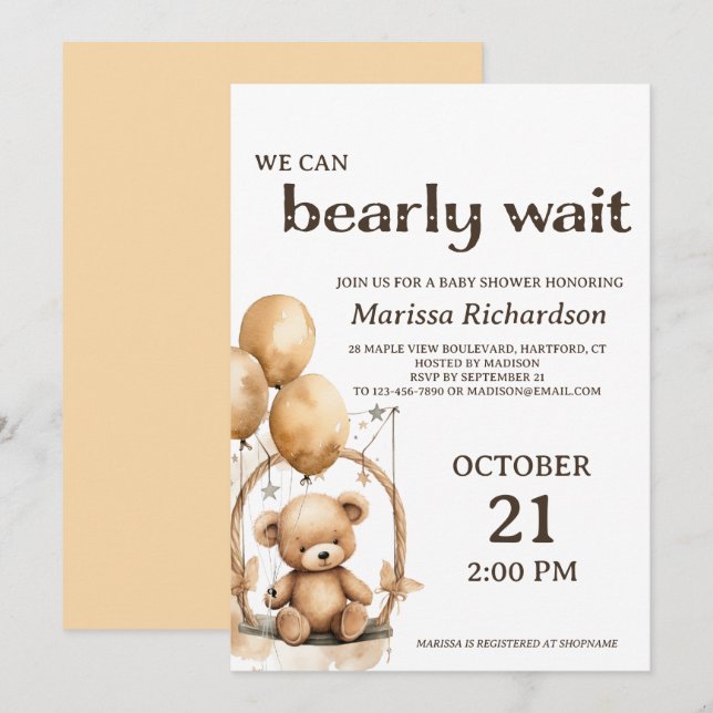 Teddy Bear Sexe Baby shower neutre Invitation (Devant / Derrière)