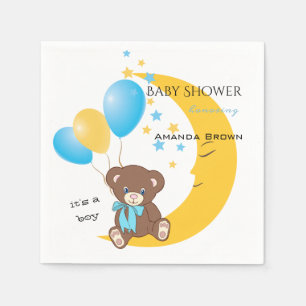 Teddy Bear Sitting on the Moon   Baby Boy Shower Napkin