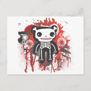 teddy bear skeleton bloody grunge postcard