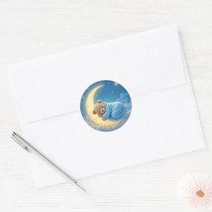 Teddy Bear Sleeping on a Moon Classic Round Sticker