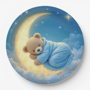 Teddy Bear Sleeping on a Moon Paper Plate