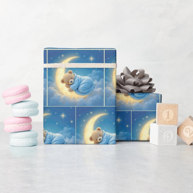 Teddy Bear Sleeping on a Moon Wrapping Paper (Baby Shower)