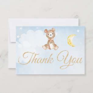 Teddy Bear Soft Watercolor Blue Thank You Card