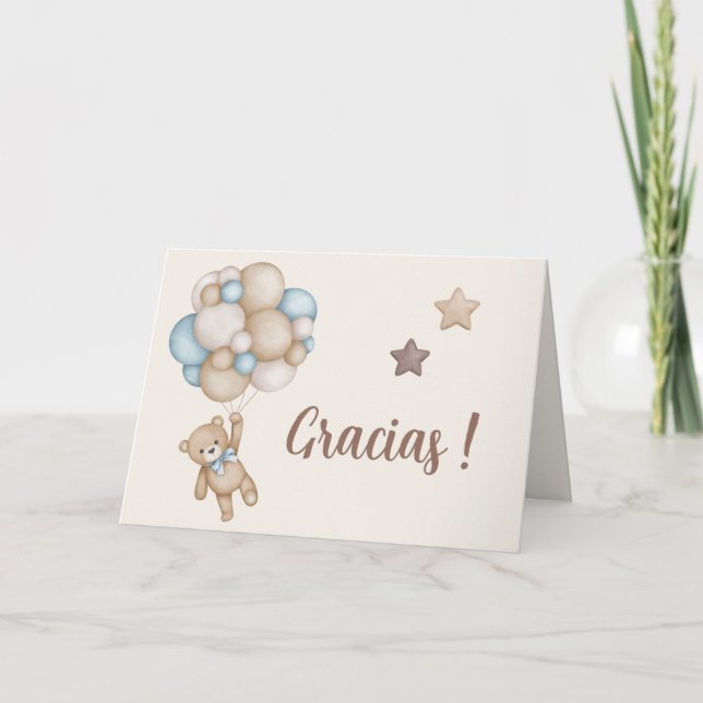 Teddy Bear Spanish Baby Shower Boy Thank You Card (Front)