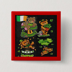 Teddy Bear St. Patrick's Day Collection 2 Inch Square Button