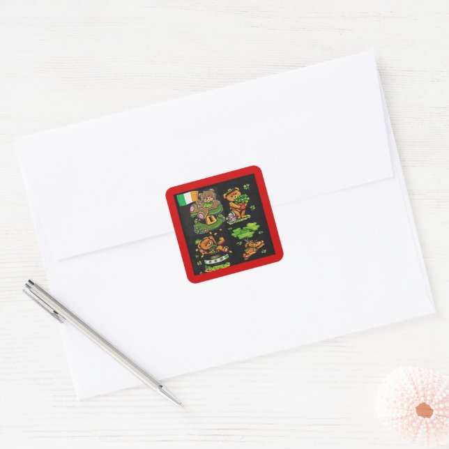 Teddy Bear St. Patrick's Day Collection Square Sticker (Envelope)