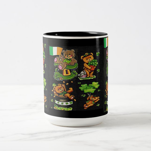 Teddy Bear St. Patrick's Day Collection Two-Tone Coffee Mug (Center)
