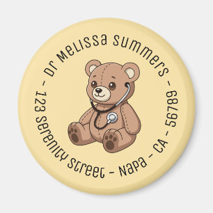 Teddy Bear Stethoscope Pediatrician Round Yellow Magnet