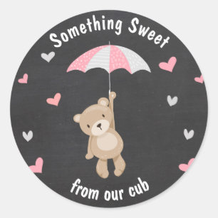 Teddy bear Sticker favour tag woodland Girl Pink