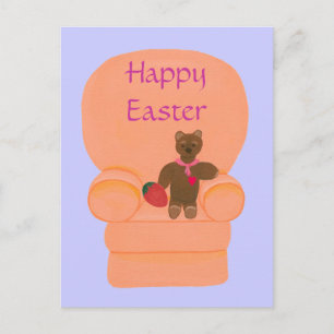 Teddy Bear Strawberry Egg Happy Easter Postcards