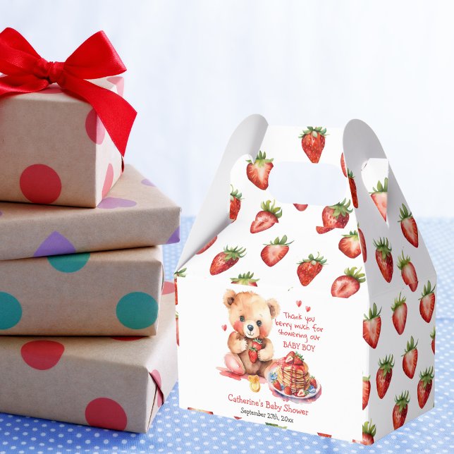 Teddy Bear Strawberry Pancake Brunch Baby Shower  Favor Box (Creator Uploaded)