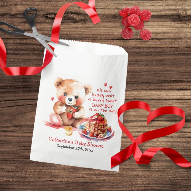 Teddy Bear Strawberry Pancake Brunch Baby Shower  Favour Bag (Creator Uploaded)