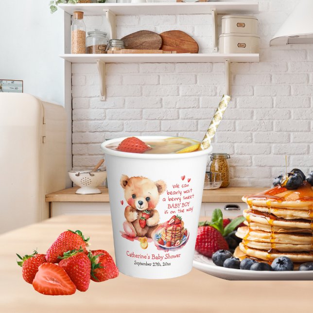 Teddy Bear Strawberry Pancake Brunch Baby Shower Paper Cups (Creator Uploaded)