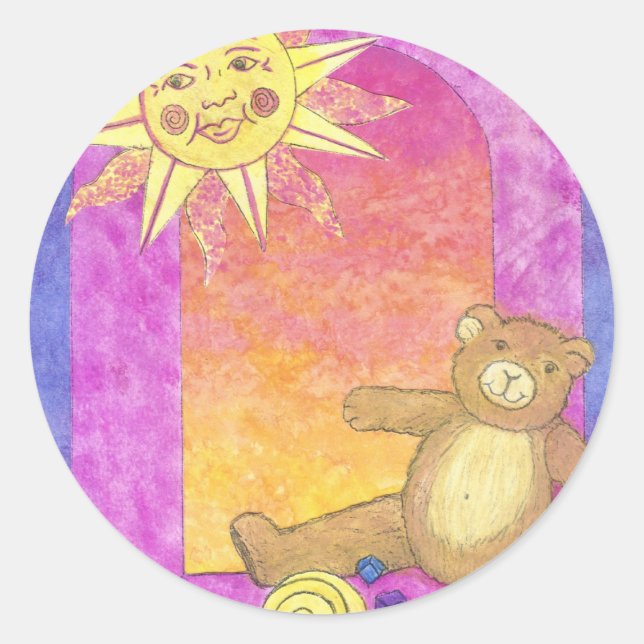 Teddy Bear Sun Set Classic Round Sticker (Front)