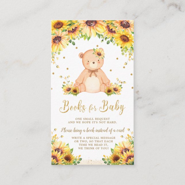 Teddy Bear Sunflower Baby Shower Bring a Book  Enclosure Card (Front)