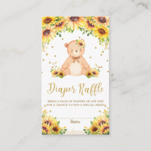 Teddy Bear Sunflower Baby Shower Diaper Raffle  Enclosure Card