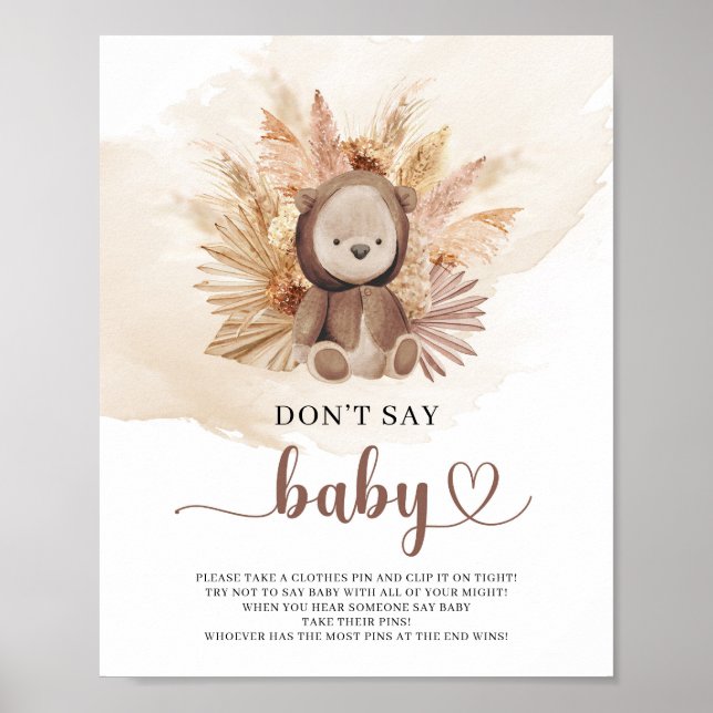 Teddy bear sweatshirt pampas don't say baby game poster (Front)