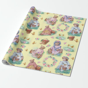 Teddy Bear Tea Party Vintage Palette  Wrapping Paper