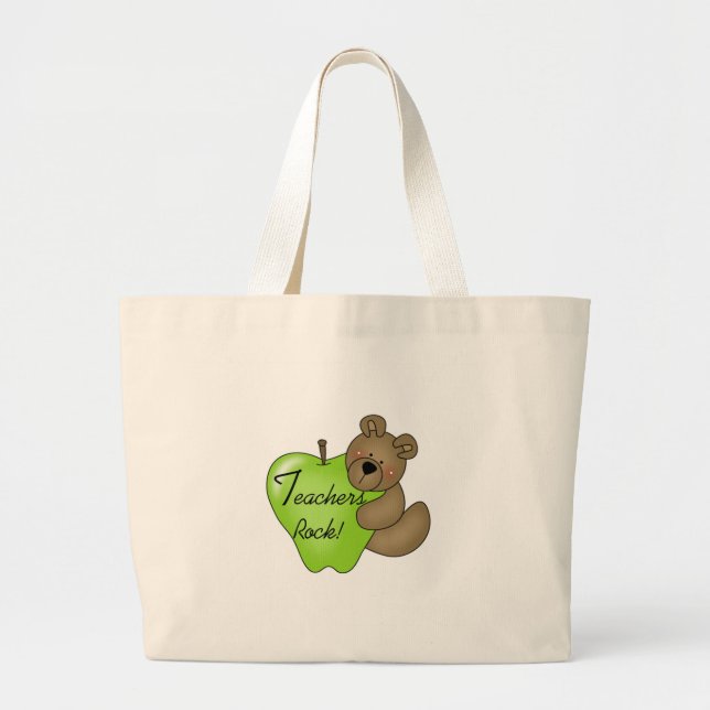 Teddy Bear Teachers Rock Large Tote Bag (Front)