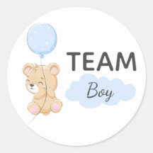 Teddy Bear Team Boy Gender Reveal Party Round