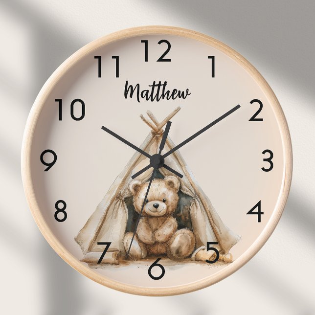 Teddy bear teepee vintage brown beige nursery clock (Creator Uploaded)