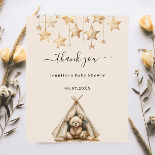 Teddy bear tent beige baby shower thank you card