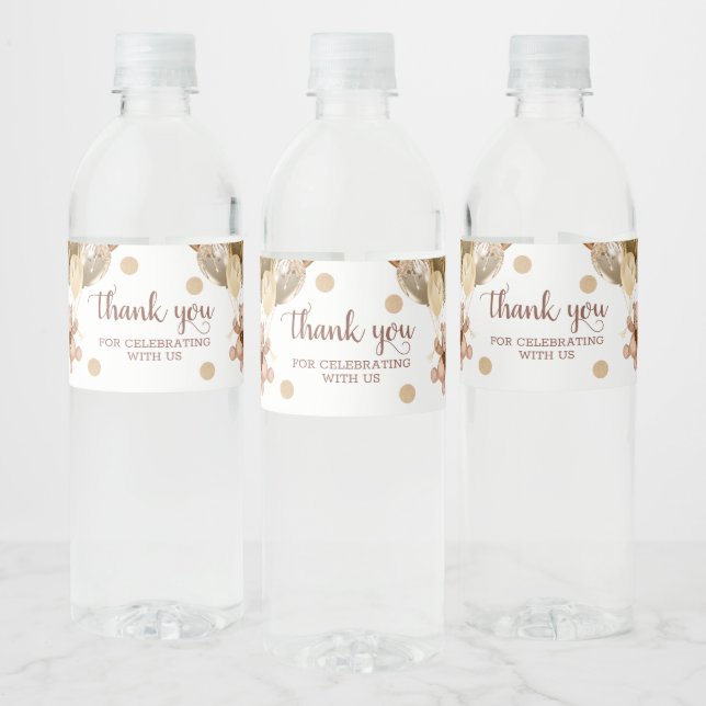 Teddy Bear Thank You Baby Show  Water Bottle Label (Bottles)