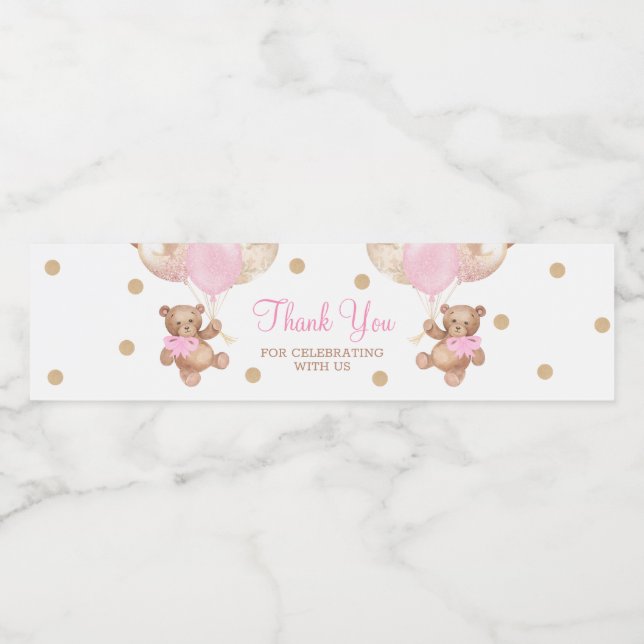 Teddy Bear Thank You Baby Show  Water Bottle Label (Single Label)